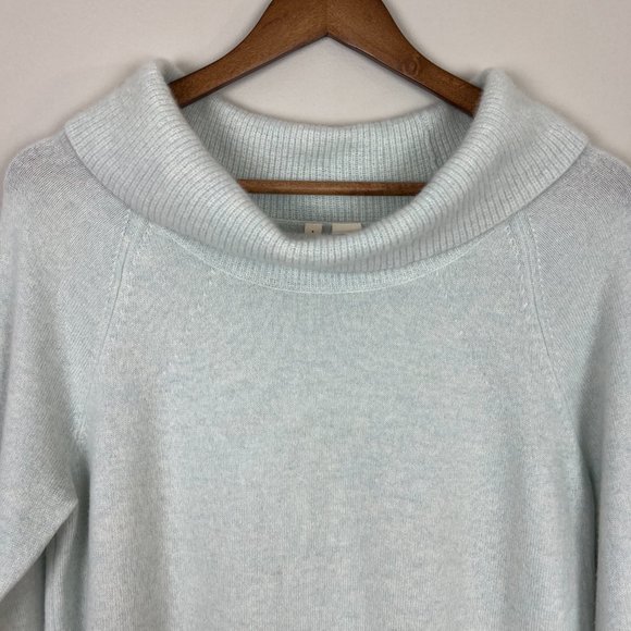 Moth 100% Cashmere Sweater Womens Large Blue Cowl Turtleneck Knit Long Sleeve - Picture 2 of 11